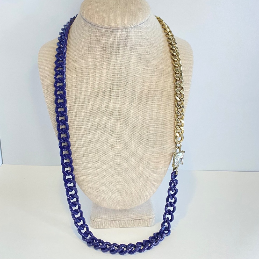 The Limited Chunky Chain Necklace Gold‎ Tone Blue Accent Square Gem Heavy Enamel - Picture 14 of 14
